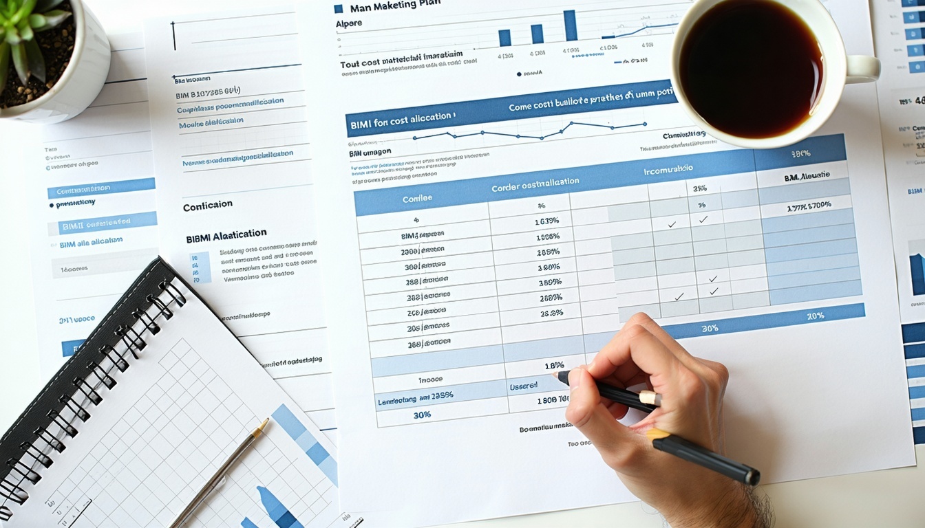 Marketingový plán na stole s pridelením nákladov BIMI-1