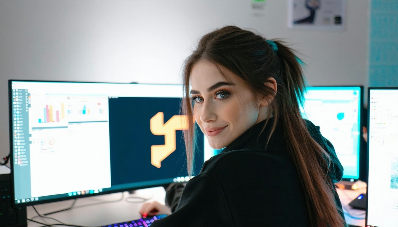 Mladá žena pred počítačom pri pohľade na hotové logo pre BIMI Compliance-Jul-30-2025-05-57-27-4116-PM